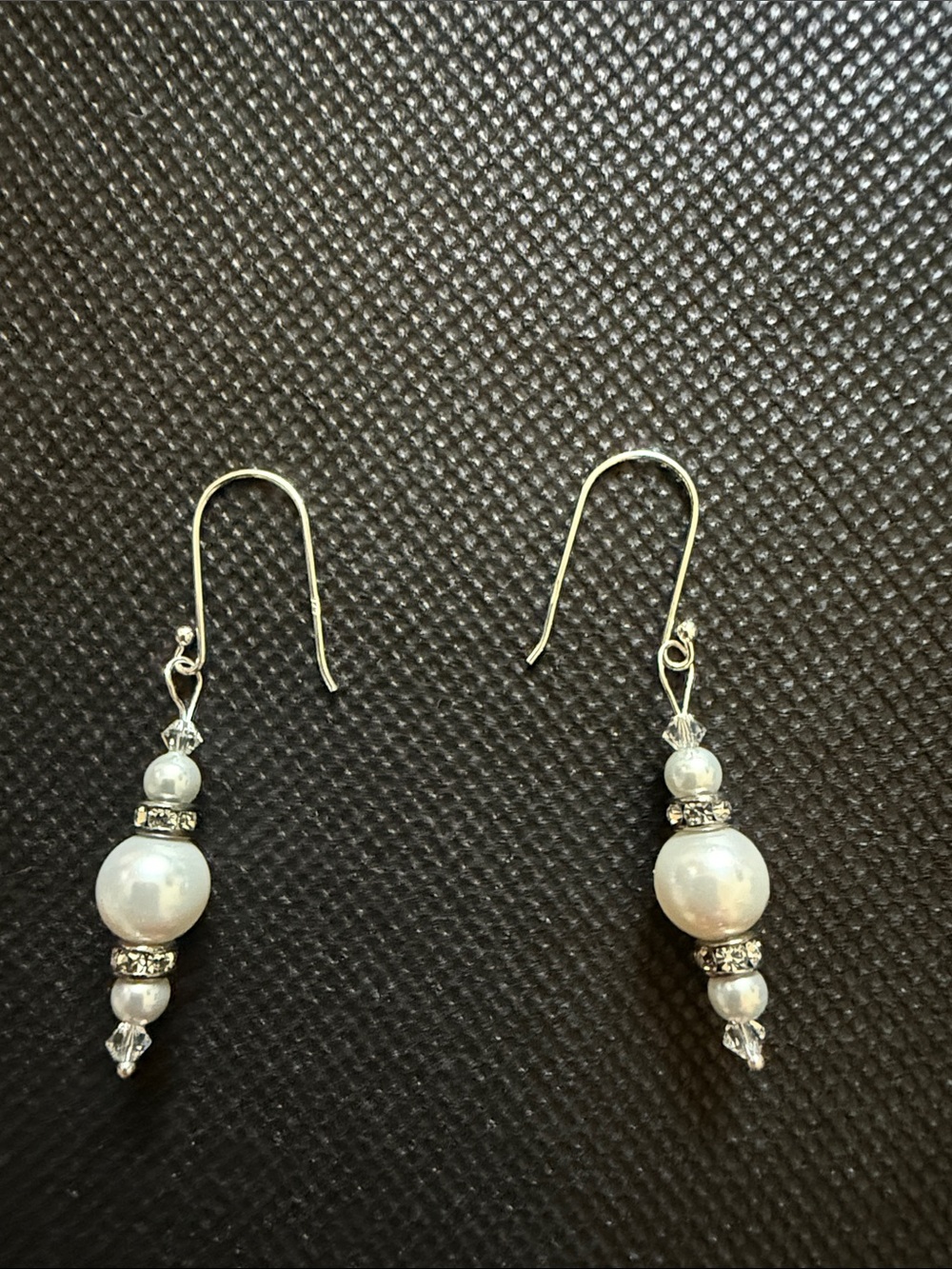 Pearl Drop Dangle Earrings with Crystal Accents - White